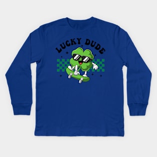 Lucky Dude, Boy St Patricks Day,Clover Skateboarding, Shamrock Kids Long Sleeve T-Shirt